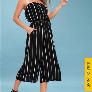 Striped strapless jumpsuit